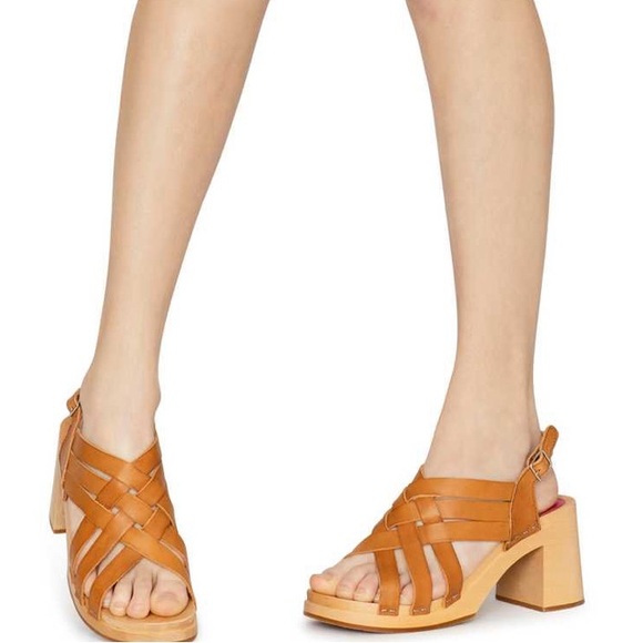 Swedish Hasbeens Vivi Platform Sandals Wooden Clog 37 70’s Retro - Picture 2 of 11